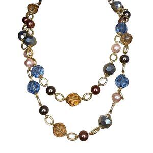 Kenneth Jay Lane LONG Gold-Tone Multicolor Beaded Necklace Glam‎ Bling